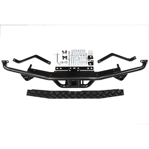 Image of Rear Step Tow Bar Black Powder coat with Alloy Tread Plate Step includes Receiver Hitch (TF883NAS110)